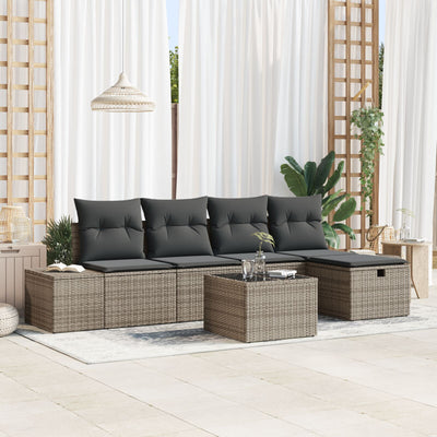 6 Piece Garden Sofa Set with Cushions Grey Poly Rattan