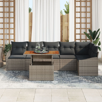 7 Piece Garden Sofa Set with Cushions Grey Poly Rattan