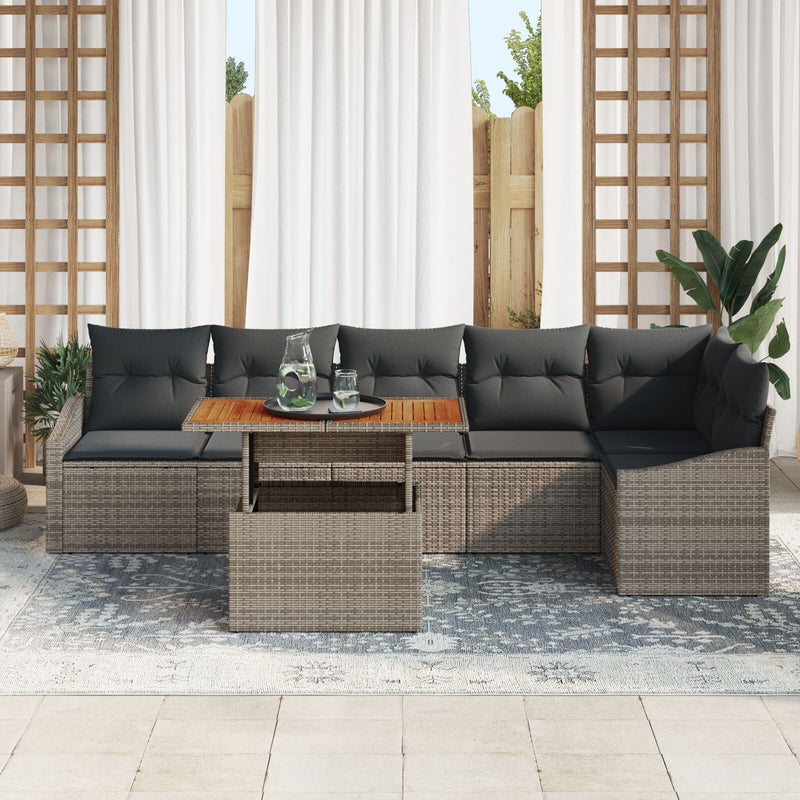 7 Piece Garden Sofa Set with Cushions Grey Poly Rattan