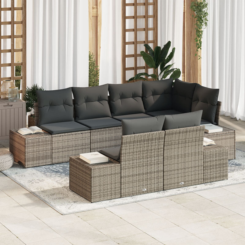 7 Piece Garden Sofa Set with Cushions Grey Poly Rattan