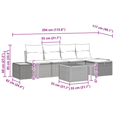 6 Piece Garden Sofa Set with Cushions Black Poly Rattan