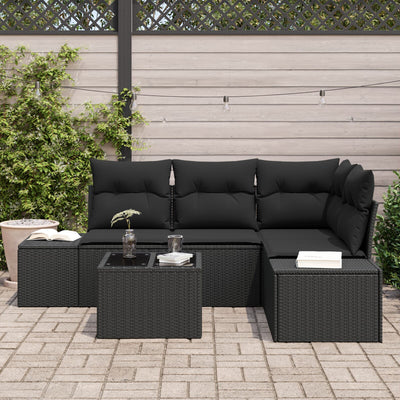 5 Piece Garden Sofa Set with Cushions Beige Poly Rattan