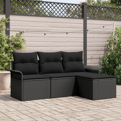 4 Piece Garden Sofa Set with Cushions Black Poly Rattan
