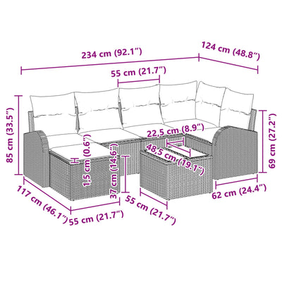 7 Piece Garden Sofa Set with Cushions Beige Poly Rattan