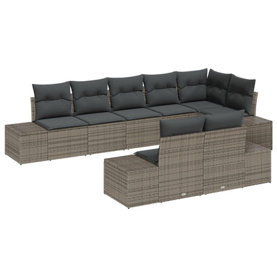 8 Piece Garden Sofa Set with Cushions Grey Poly Rattan