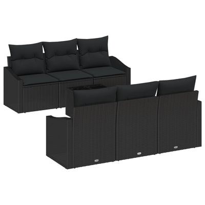 7 Piece Garden Sofa Set with Cushions Black Rattan