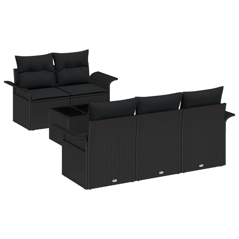 6 Piece Garden Sofa Set with Cushions Black Poly Rattan