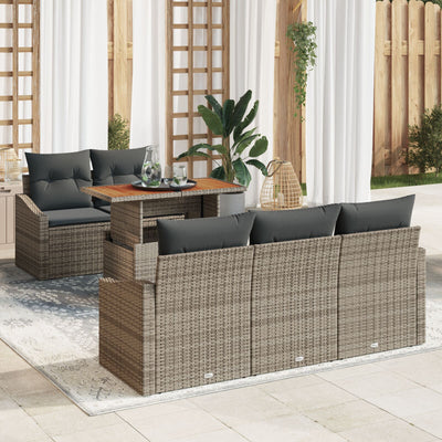 6 Piece Garden Sofa Set with Cushions Grey Poly Rattan