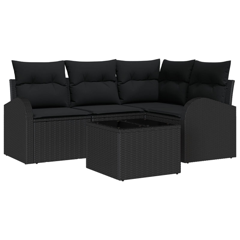 5 Piece Garden Sofa Set with Cushions Beige Poly Rattan