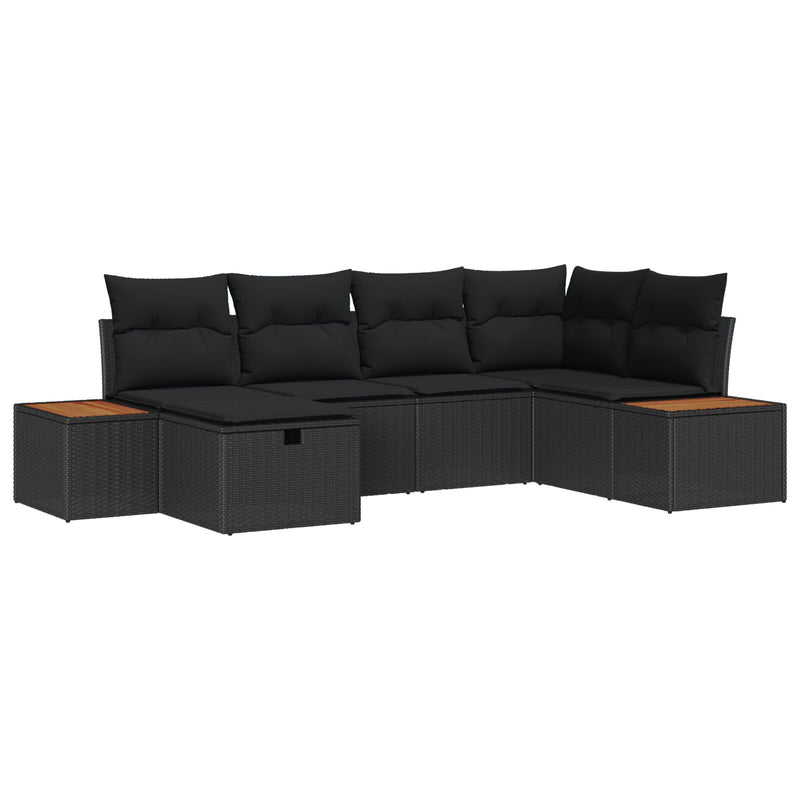 6 Piece Garden Sofa Set with Cushions Black Poly Rattan