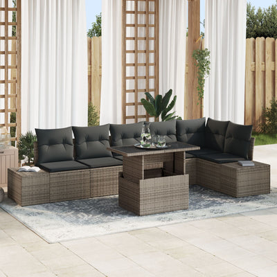 7 Piece Garden Sofa Set with Cushions Grey Poly Rattan