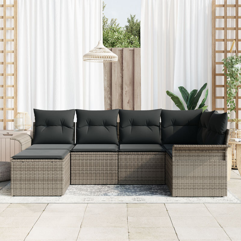 6 Piece Garden Sofa Set with Cushions Grey Poly Rattan