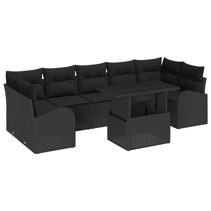 8 Piece Garden Sofa Set with Cushions Black Poly Rattan