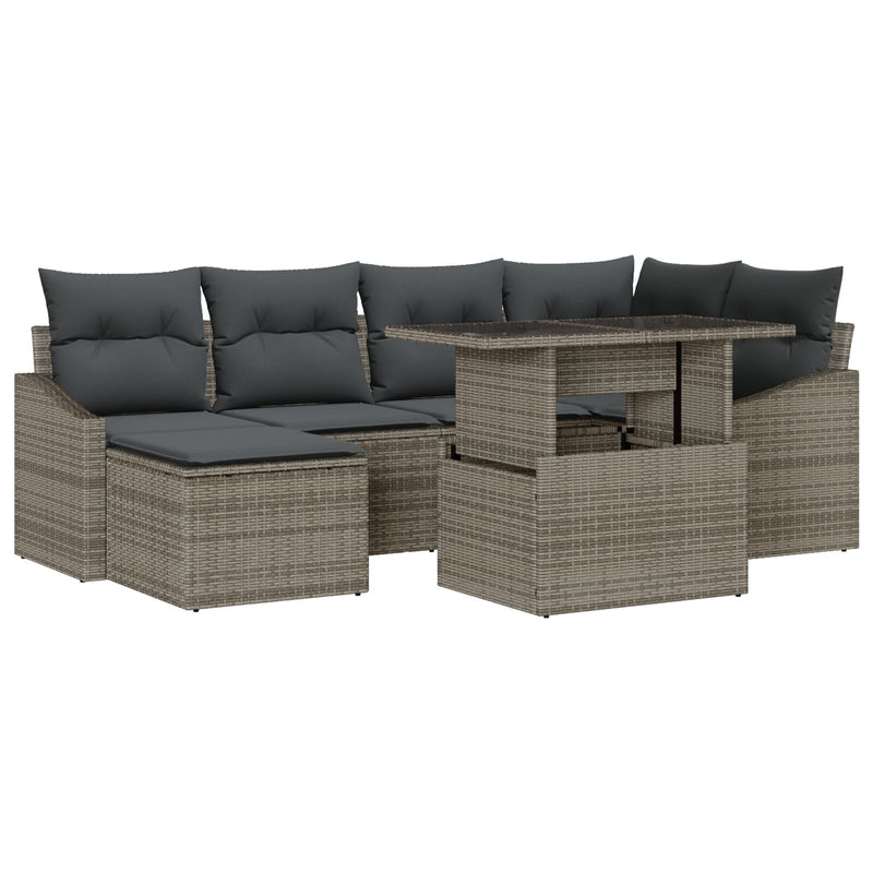 7 Piece Garden Sofa Set with Cushions Grey Poly Rattan