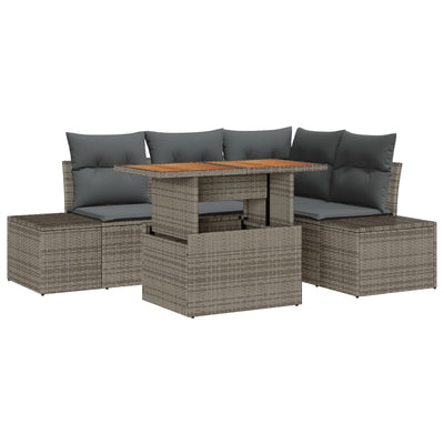 5 Piece Garden Sofa Set with Cushions Grey Poly Rattan