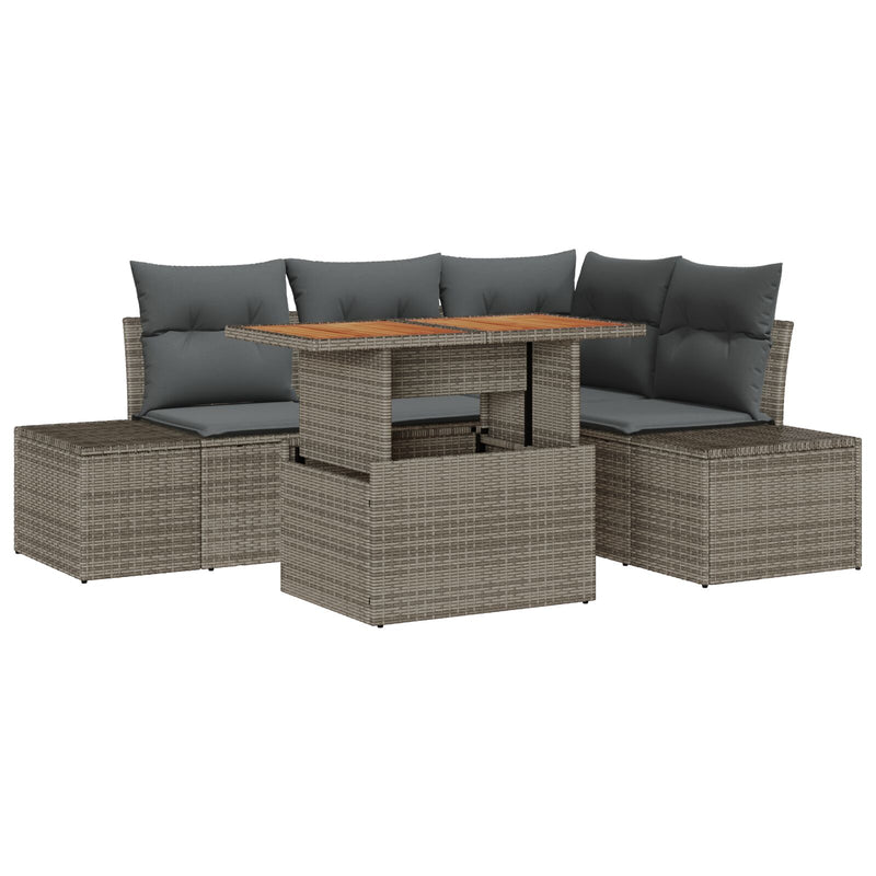 5 Piece Garden Sofa Set with Cushions Grey Poly Rattan