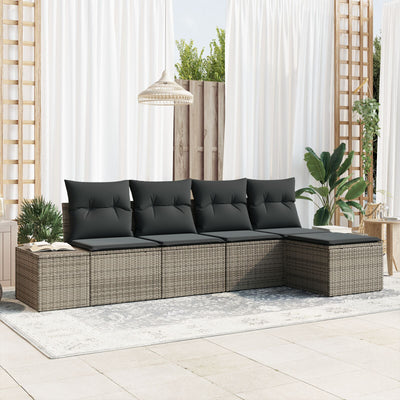 5 Piece Garden Sofa Set with Cushions Grey Poly Rattan