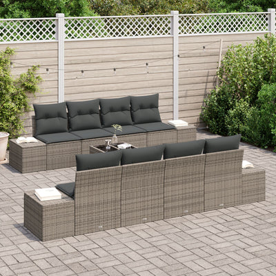 7 Piece Garden Sofa Set with Cushions Grey Poly Rattan
