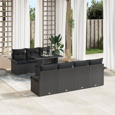 8 Piece Garden Sofa Set with Cushions Black Poly Rattan