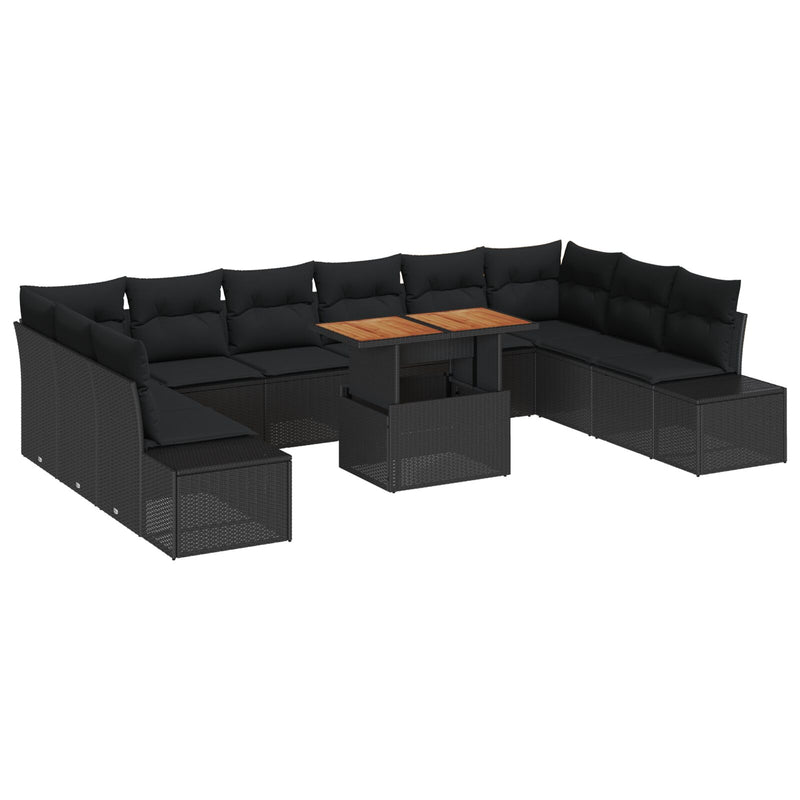 11 Piece Garden Sofa Set with Cushions Black Poly Rattan