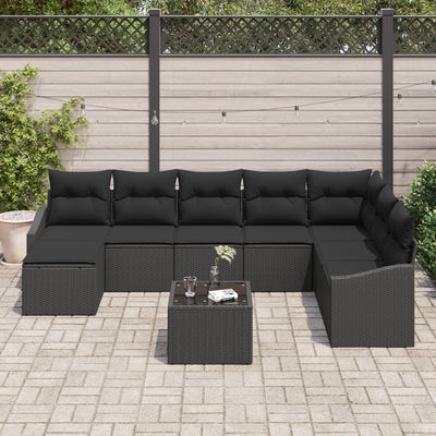 9 Piece Garden Sofa Set with Cushions Beige Poly Rattan