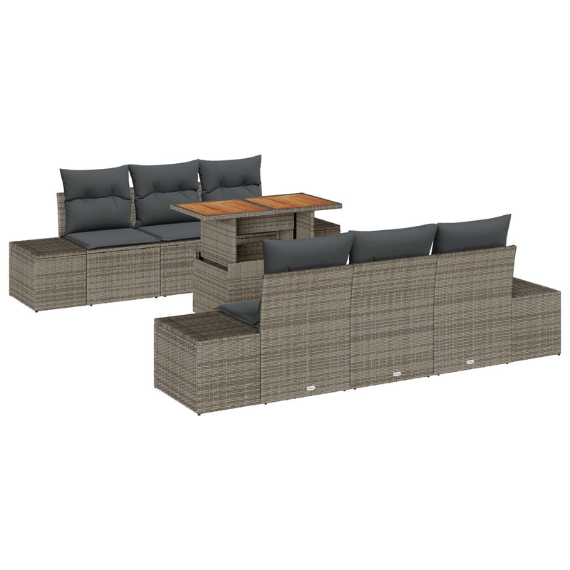 7 Piece Garden Sofa Set with Cushions Grey Poly Rattan