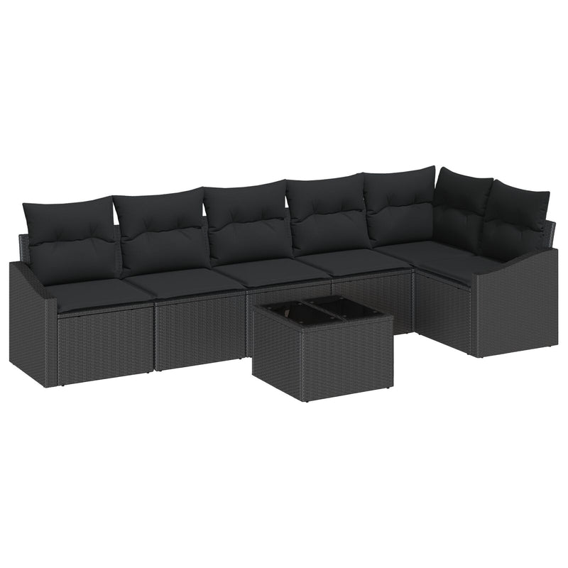 7 Piece Garden Sofa Set with Cushions Beige Poly Rattan