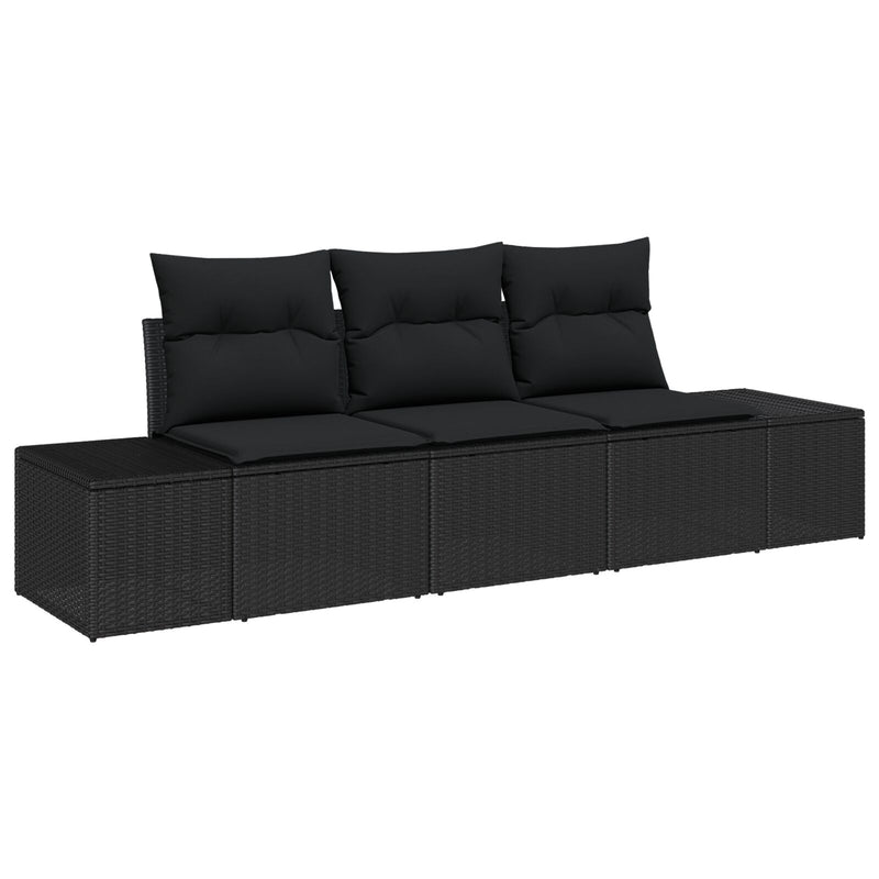 3 Piece Garden Sofa Set with Cushions Black Poly Rattan