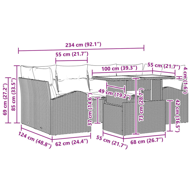 7 Piece Garden Sofa Set with Cushions Black Poly Rattan