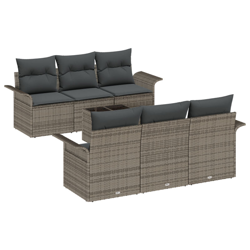7 Piece Garden Sofa Set with Cushions Grey Poly Rattan
