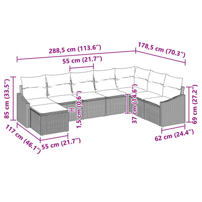 8 Piece Garden Sofa Set with Cushions Grey Poly Rattan