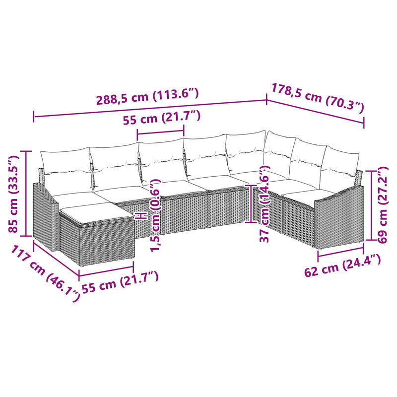 8 Piece Garden Sofa Set with Cushions Grey Poly Rattan