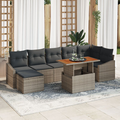 8 Piece Garden Sofa Set with Cushions Grey Poly Rattan