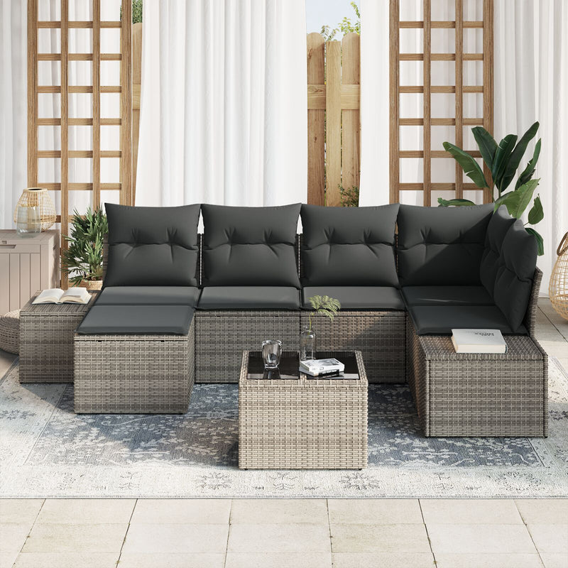 6 Piece Garden Sofa Set with Cushions Black Poly Rattan
