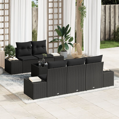 6 Piece Garden Sofa Set with Cushions Black Poly Rattan