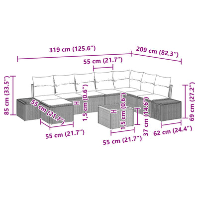 9 Piece Garden Sofa Set with Cushions Black Poly Rattan Acacia
