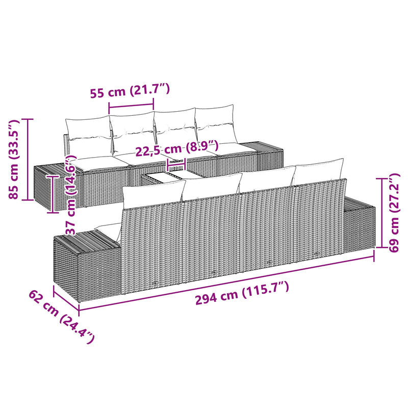7 Piece Garden Sofa Set with Cushions Grey Poly Rattan