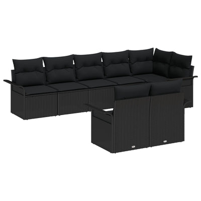 8 Piece Garden Sofa Set with Cushions Black Poly Rattan