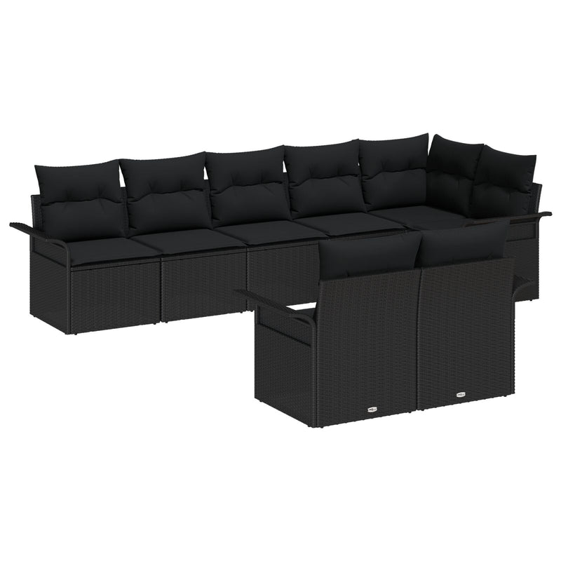 8 Piece Garden Sofa Set with Cushions Black Poly Rattan