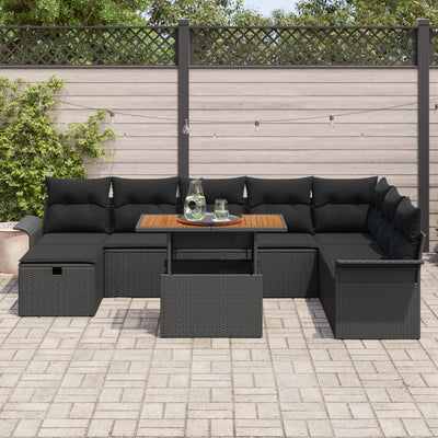 9 Piece Garden Sofa Set with Cushions Black Poly Rattan