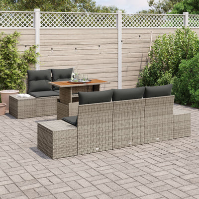6 Piece Garden Sofa Set with Cushions Grey Poly Rattan