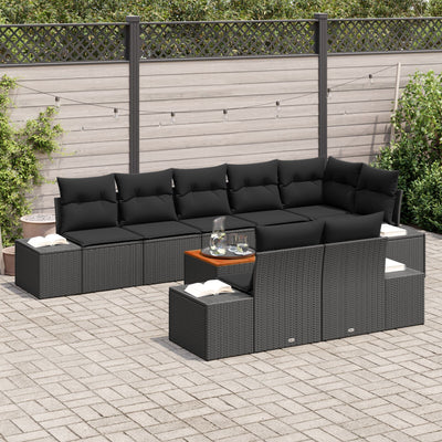 9 Piece Garden Sofa Set with Cushions Black Poly Rattan Acacia