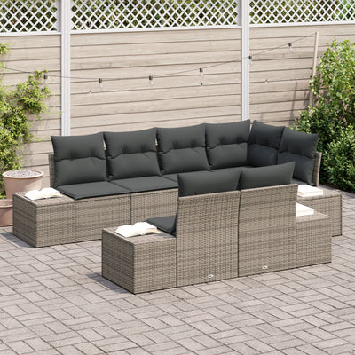 7 Piece Garden Sofa Set with Cushions Grey Poly Rattan
