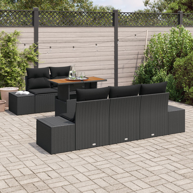 6 Piece Garden Sofa Set with Cushions Black Poly Rattan
