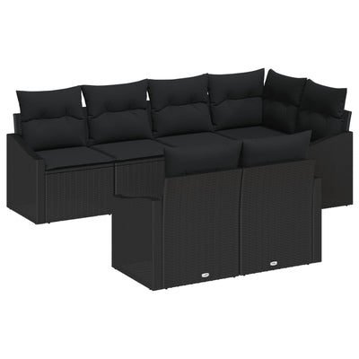 7 Piece Garden Sofa Set with Cushions Black Poly Rattan
