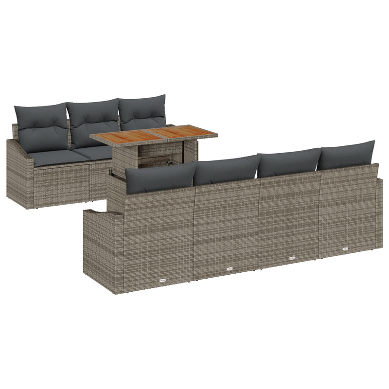 8 Piece Garden Sofa Set with Cushions Grey Poly Rattan
