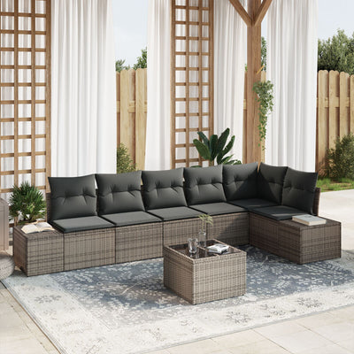6 Piece Garden Sofa Set with Cushions Black Poly Rattan