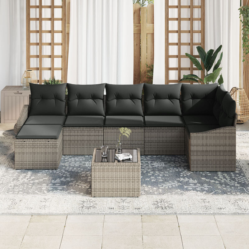 7 Piece Garden Sofa Set with Cushions Black Poly Rattan