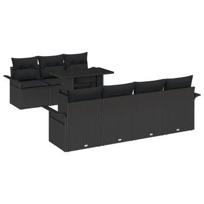 8 Piece Garden Sofa Set with Cushions Black Poly Rattan