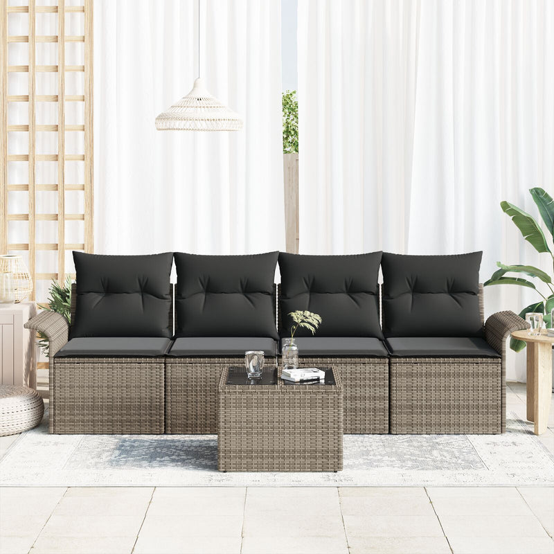 5 Piece Garden Sofa Set with Cushions Grey Poly Rattan